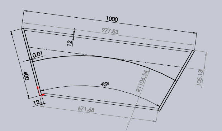 Kurva 45 grader längd 1000 mm endast kurva.png