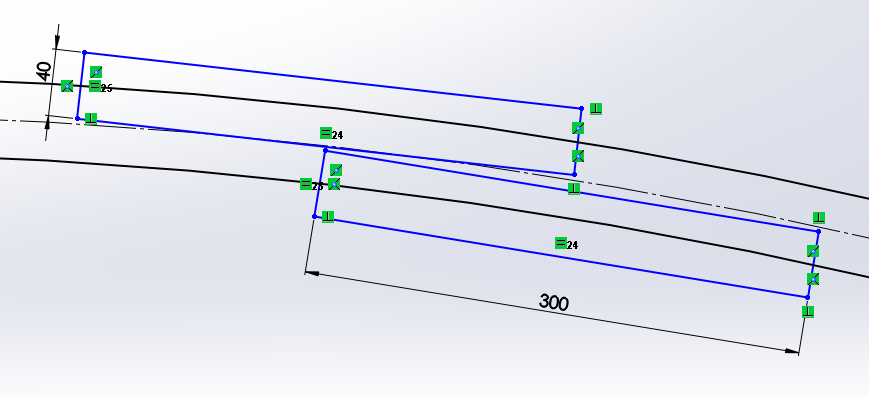 Dubbelspårskurva 3000 mm radie och 46 mm dubbelspårsavstånd.png