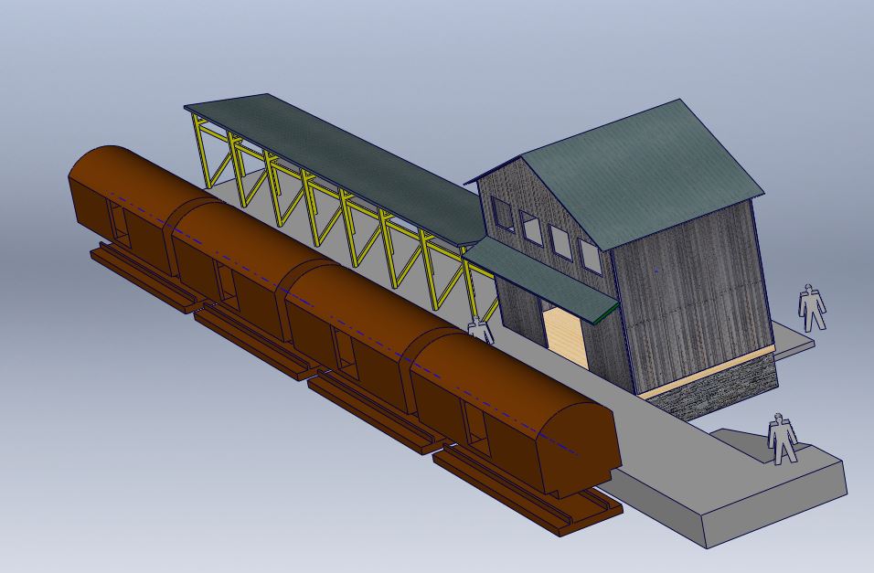 En första tanke till egentillverkad kartongmodell för Bottenlösa godsterminal.